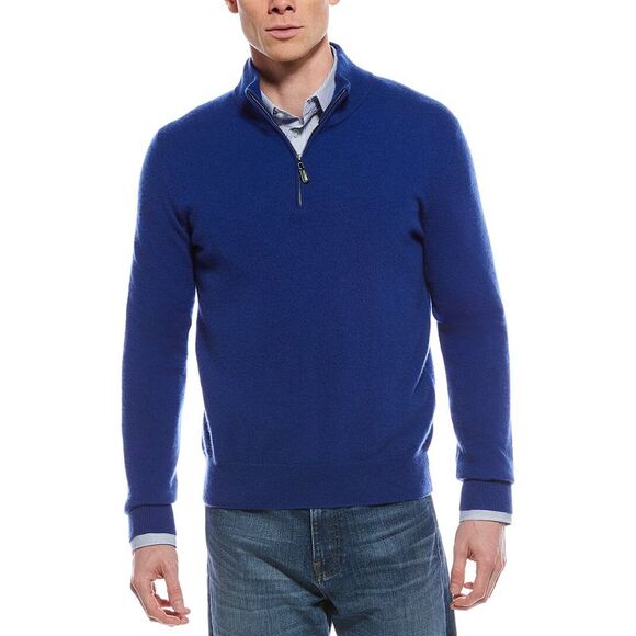 Forte Other - Forte Mens  Cashmere Mock Neck Cashmere 1/4-Zip Sweater, Blue